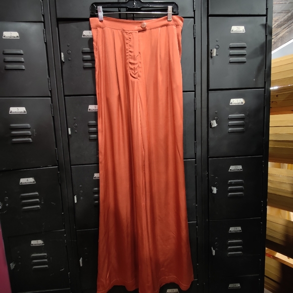 NEW Anthropologie Corey Lynn Calter Dark Orange Satin Petra Trousers M - Picture 7 of 15
